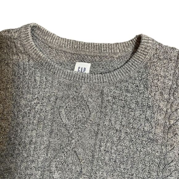 GAP Mens Grey Crew Neck Cable Knit Sweater Size XXL Preppy Grandpacore Academia - Picture 2 of 10